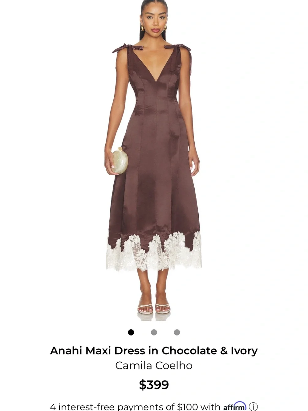 Camila Coelho Anahi Maxi Dress in Chocolate with Ivory Lace